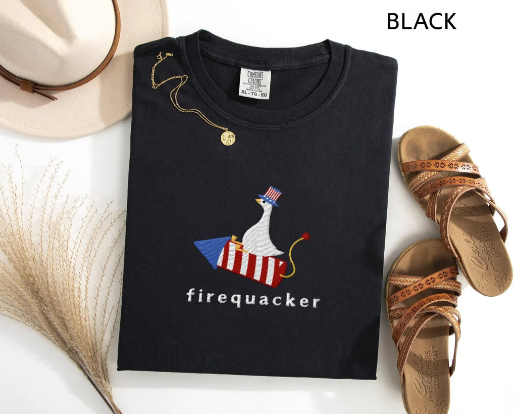 Silly Goose 4th of July Embroidered Tee, Funny Patriotic Shirt
