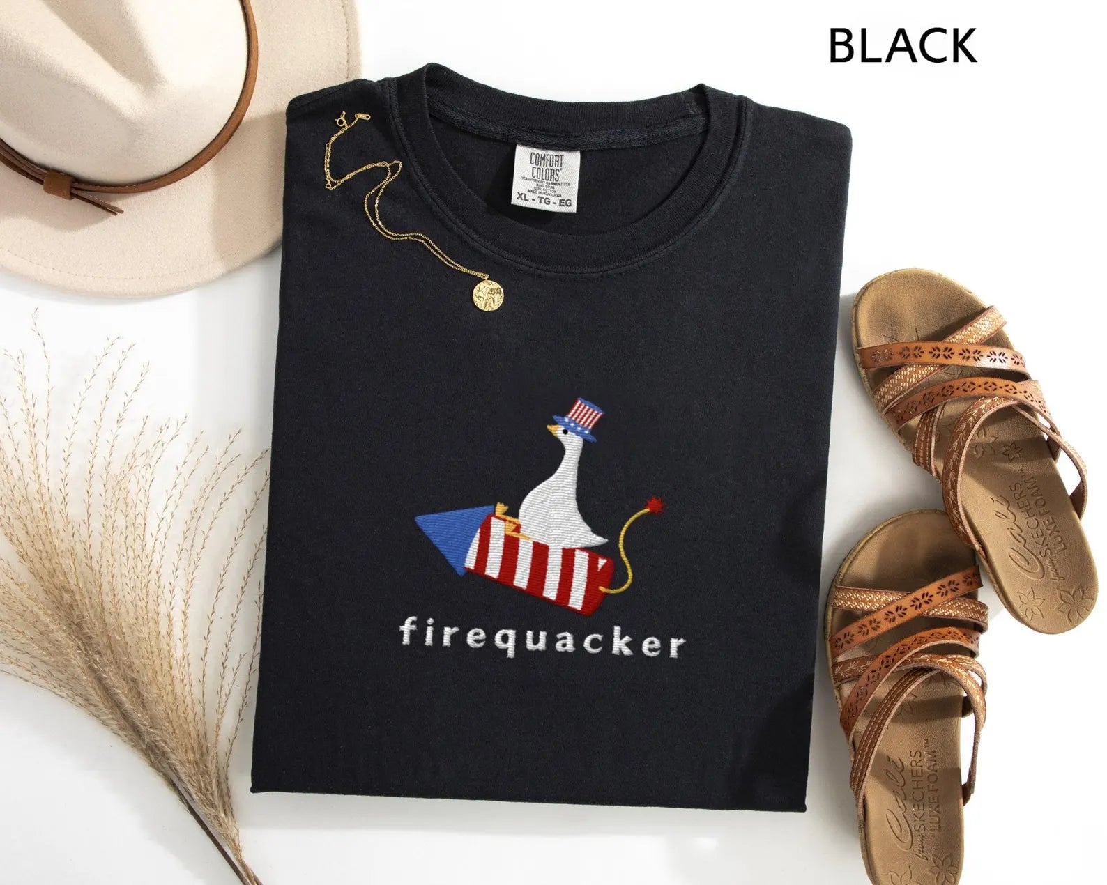 Silly Goose 4th of July Embroidered Tee, Funny Patriotic Shirt