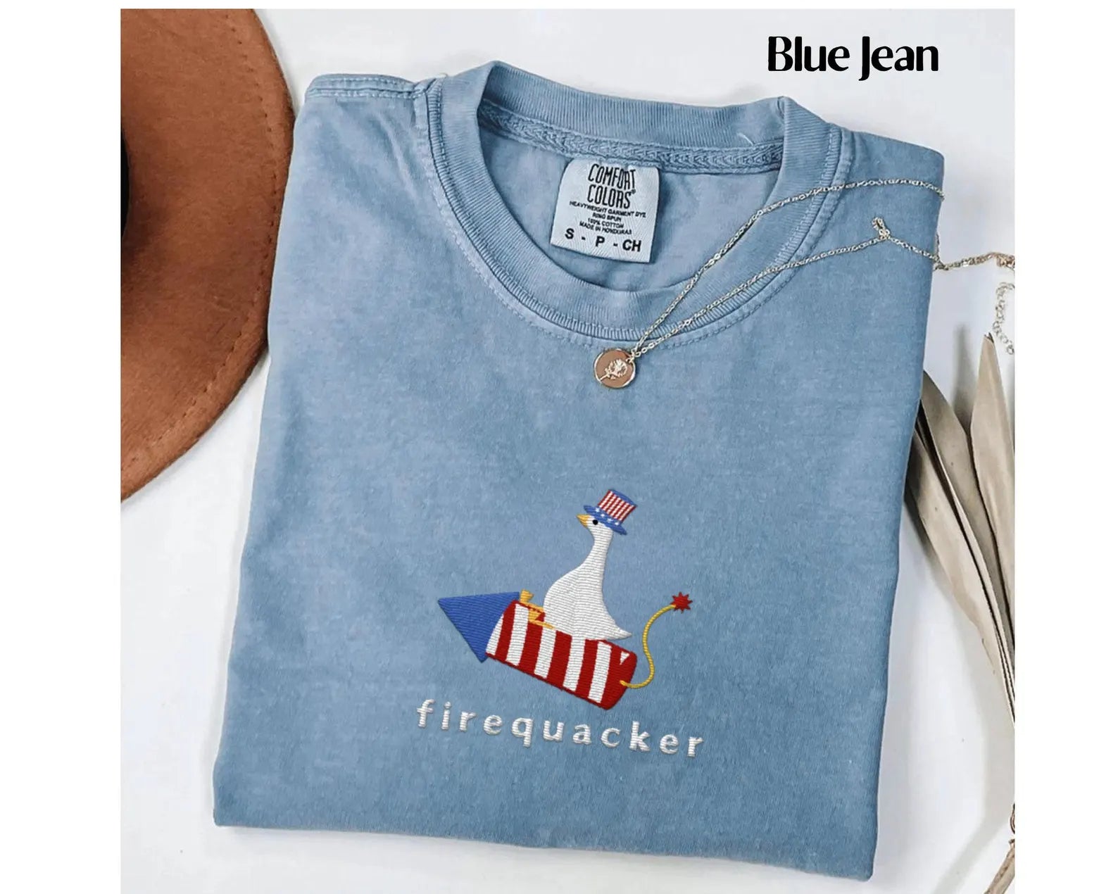 Silly Goose 4th of July Embroidered Tee, Funny Patriotic Shirt