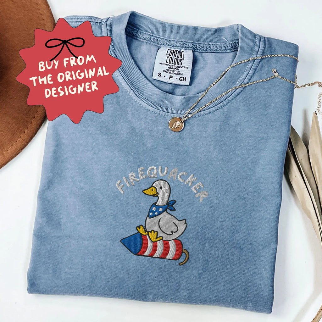 Silly Goose 4th of July Embroidered Tee, Funny Patriotic Shirt
