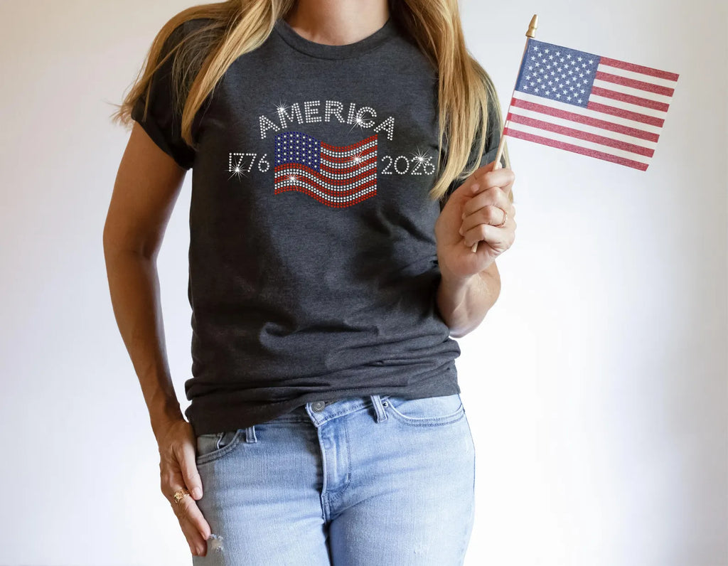 America Patriotic V-Neck T-Shirt, 1776 USA Flag Graphic Tee, Women’s Americana Casual Shirt