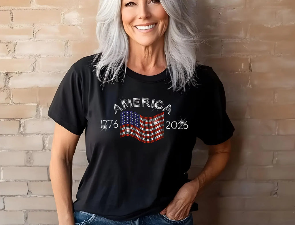 America Patriotic V-Neck T-Shirt, 1776 USA Flag Graphic Tee, Women’s Americana Casual Shirt