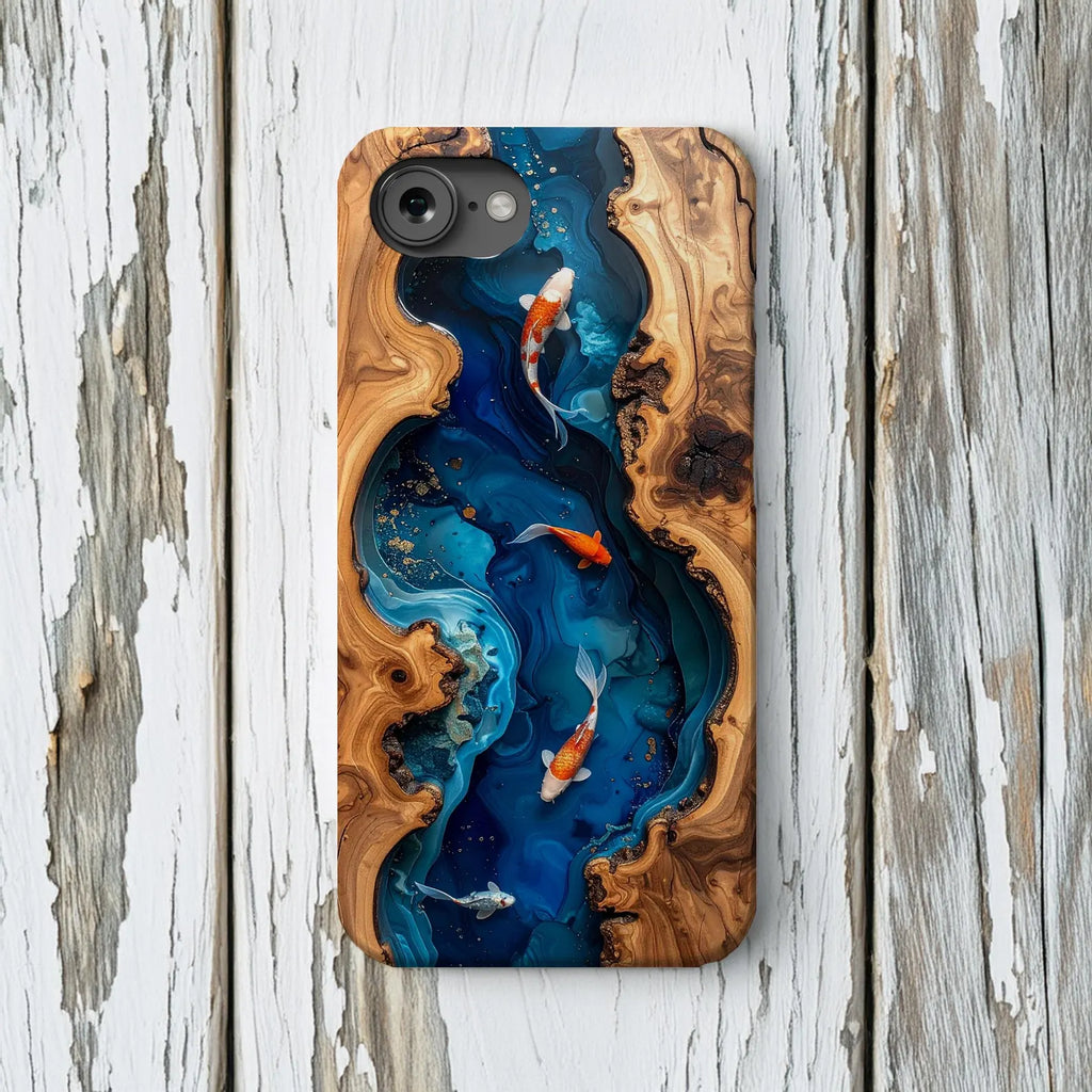 Faux Wood Koi River Phone Case