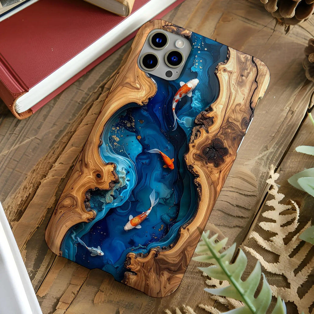 Faux Wood Koi River Phone Case