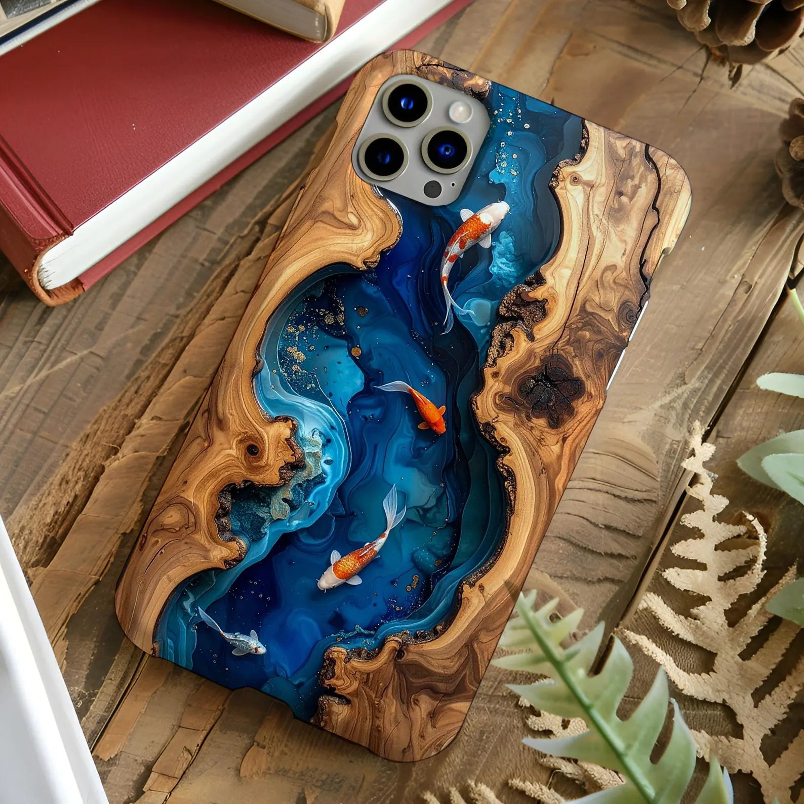 Faux Wood Koi River Phone Case