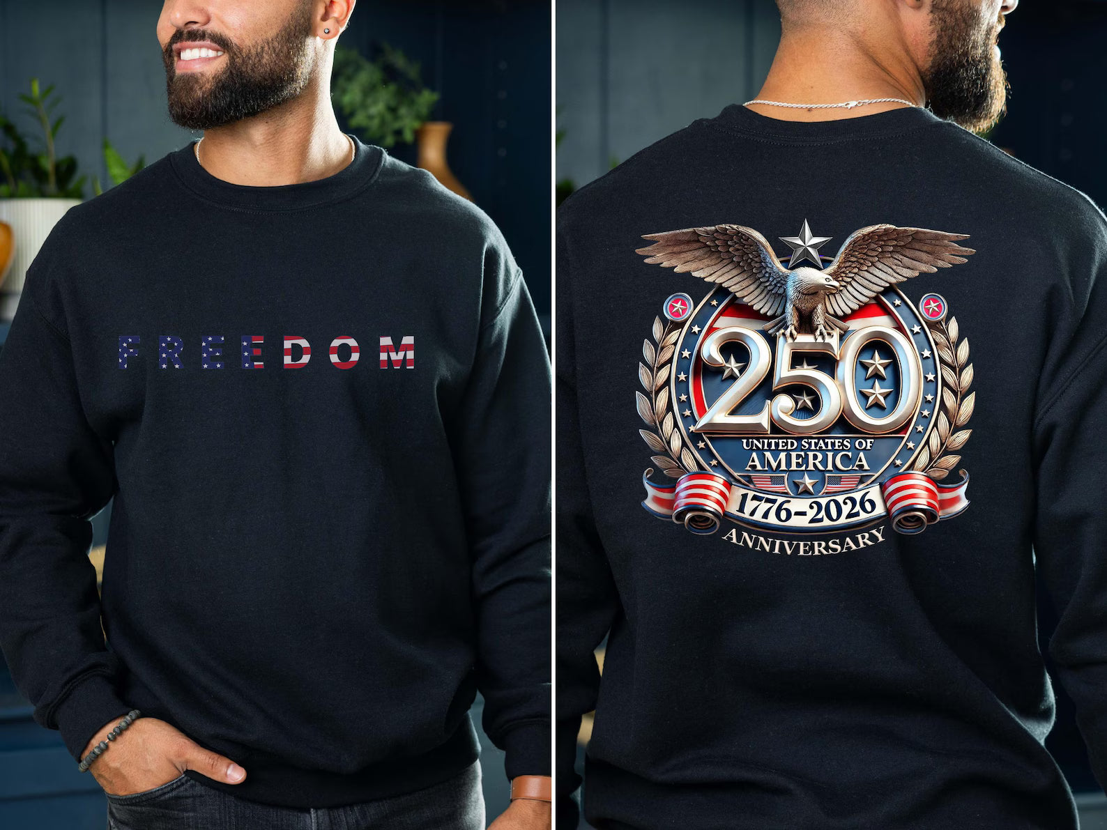 Freedom 250th Anniversary Graphic Sweatshirt, 1776–2026 USA Patriotic Eagle Shirt, Unisex Americana Pullover
