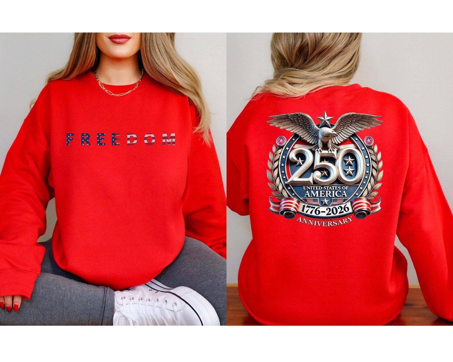 Freedom 250th Anniversary Graphic Sweatshirt, 1776–2026 USA Patriotic Eagle Shirt, Unisex Americana Pullover