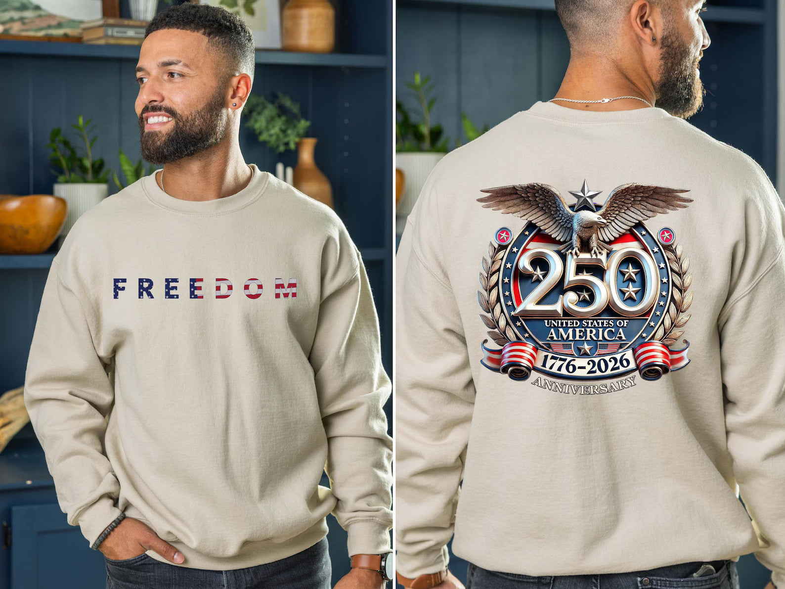 Freedom 250th Anniversary Graphic Sweatshirt, 1776–2026 USA Patriotic Eagle Shirt, Unisex Americana Pullover
