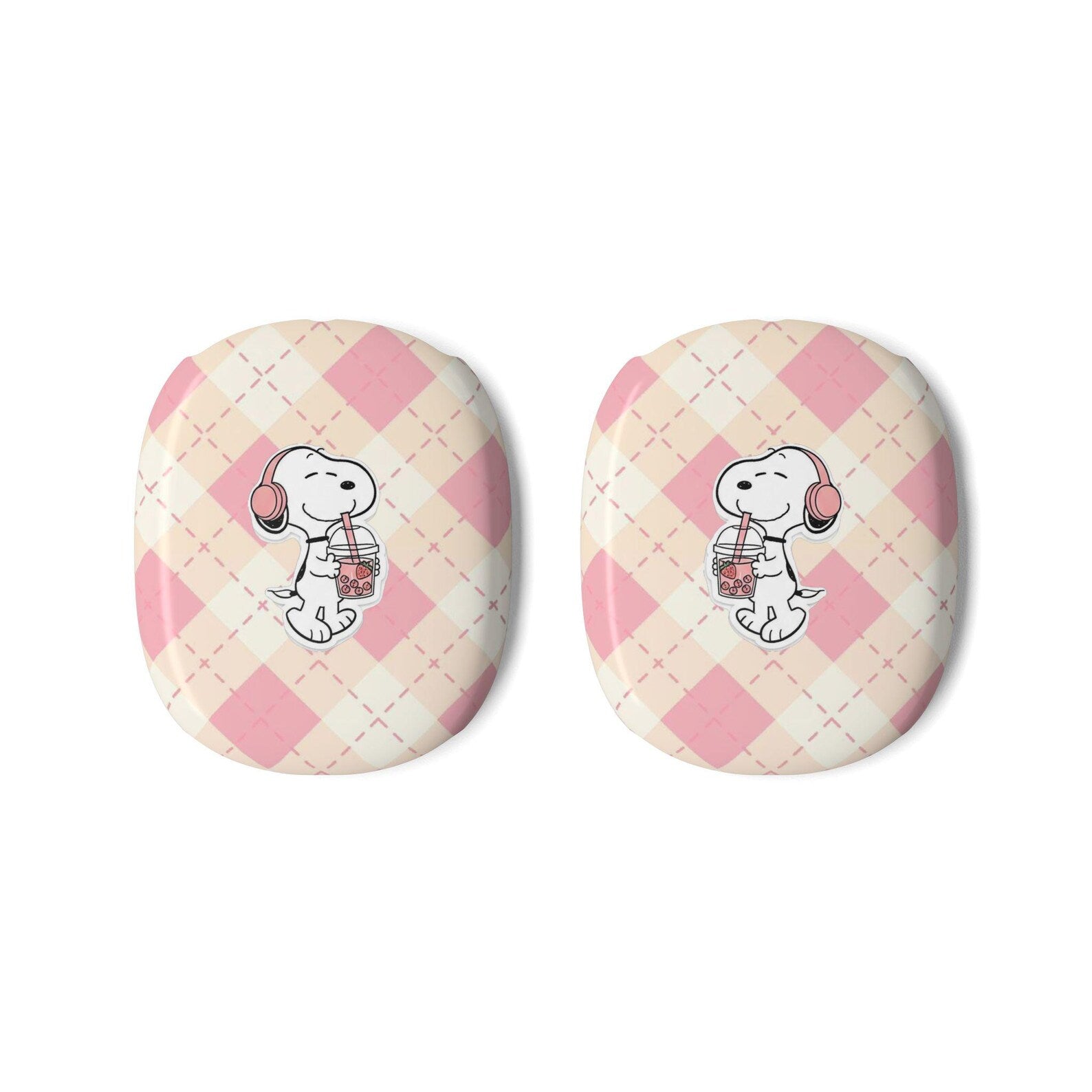 Cute Pink Plaid Earbuds Case