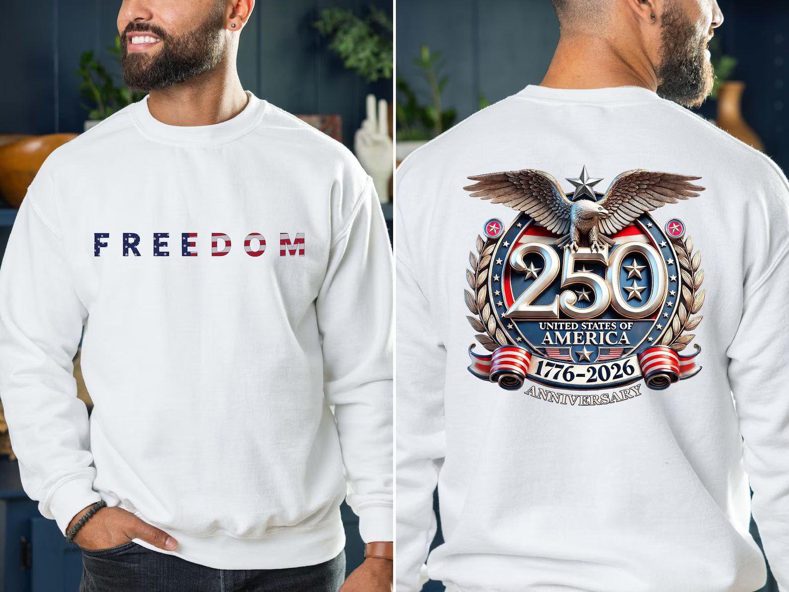 Freedom 250th Anniversary Graphic Sweatshirt, 1776–2026 USA Patriotic Eagle Shirt, Unisex Americana Pullover