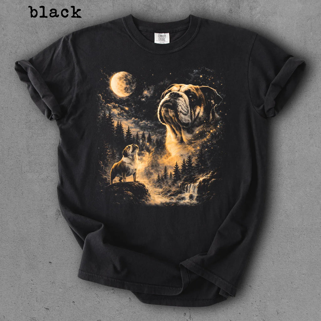 Bulldog Memorial Graphic T-Shirt, Moonlight Dog Spirit Tee, Pet Lover Remembrance Shirt