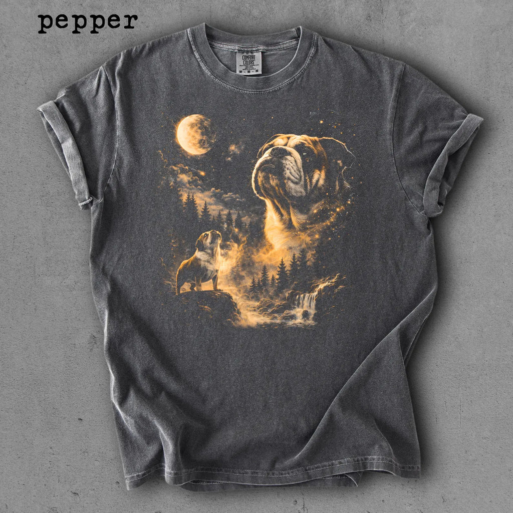 Bulldog Memorial Graphic T-Shirt, Moonlight Dog Spirit Tee, Pet Lover Remembrance Shirt