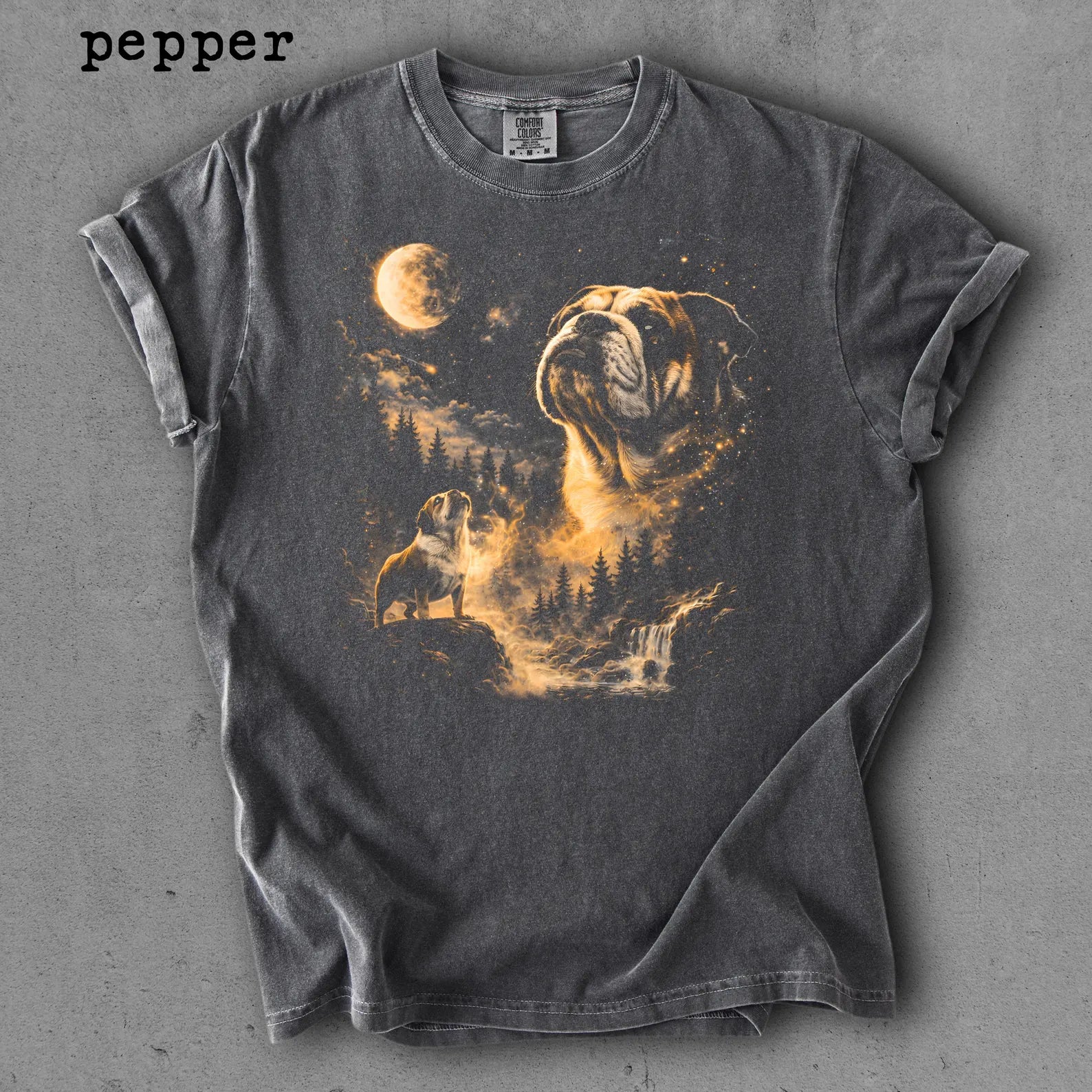 Bulldog Memorial Graphic T-Shirt, Moonlight Dog Spirit Tee, Pet Lover Remembrance Shirt