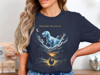 Inspirational Dinosaur Graphic T-Shirt, Moonlight Dino Dream Tee, Unisex Animal Fantasy Shirt