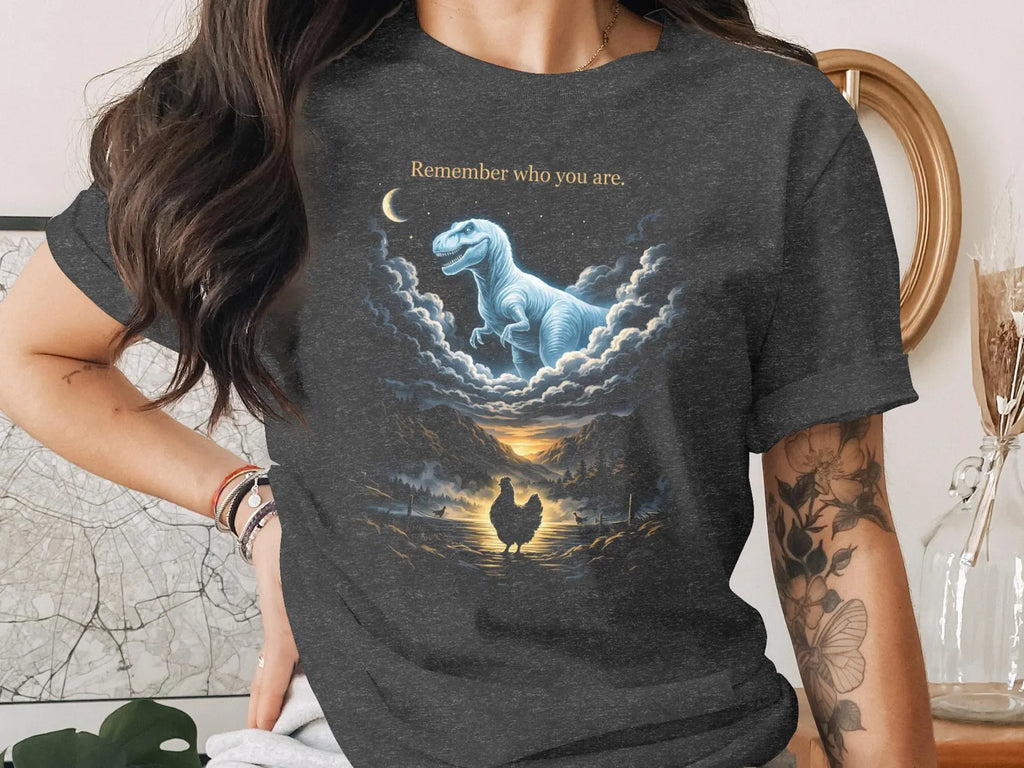 Inspirational Dinosaur Graphic T-Shirt, Moonlight Dino Dream Tee, Unisex Animal Fantasy Shirt