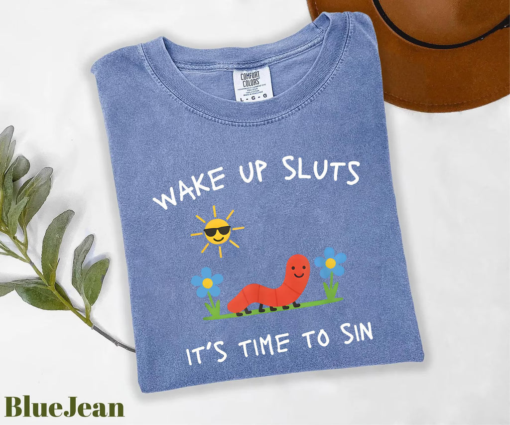 Funny Wake Up Graphic T-Shirt, Cute Worm Garden Humor Tee, Unisex Adult Humor Shirt