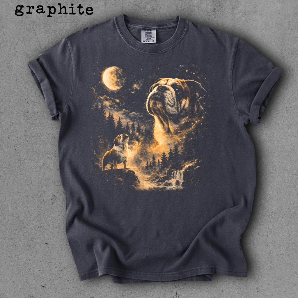 Bulldog Memorial Graphic T-Shirt, Moonlight Dog Spirit Tee, Pet Lover Remembrance Shirt