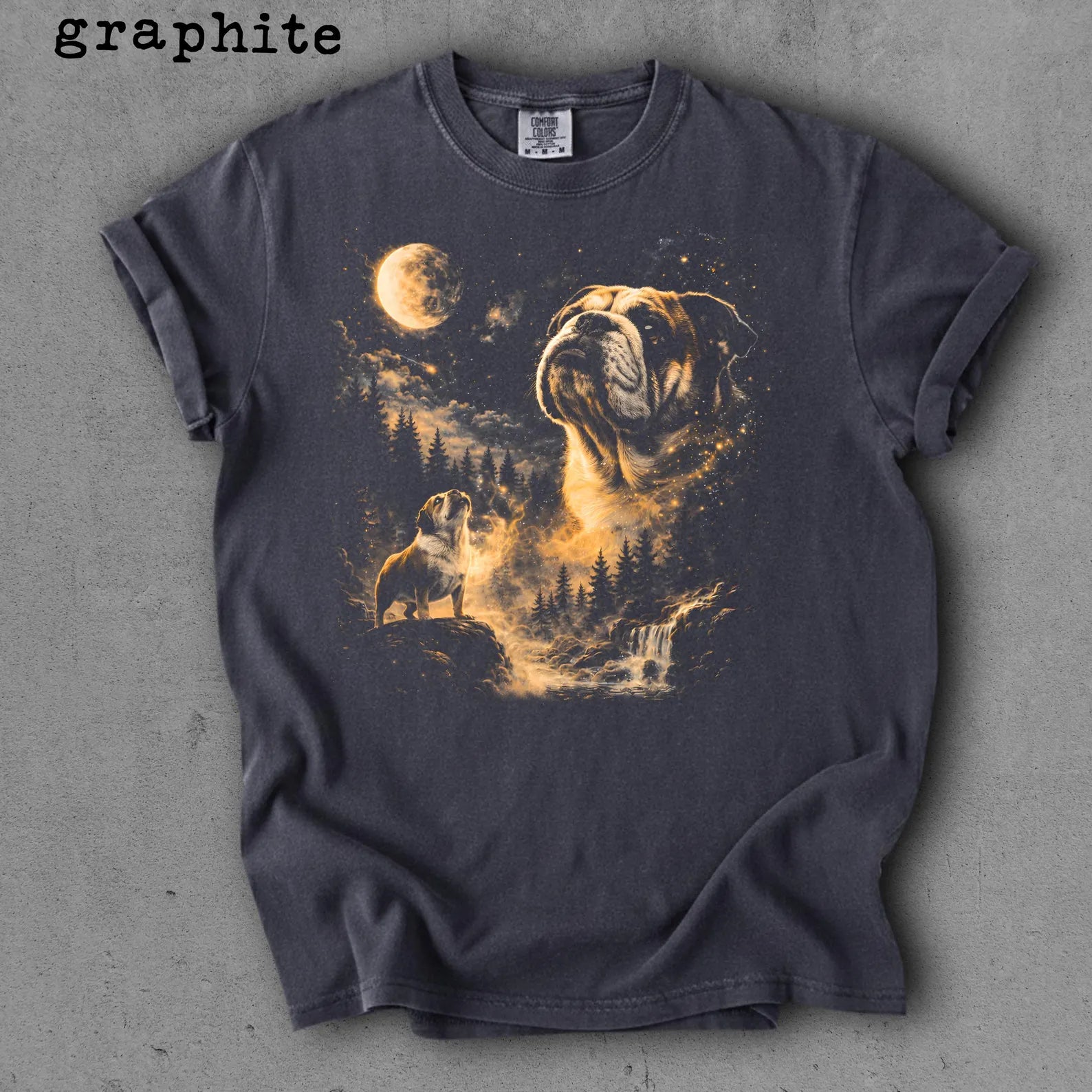 Bulldog Memorial Graphic T-Shirt, Moonlight Dog Spirit Tee, Pet Lover Remembrance Shirt