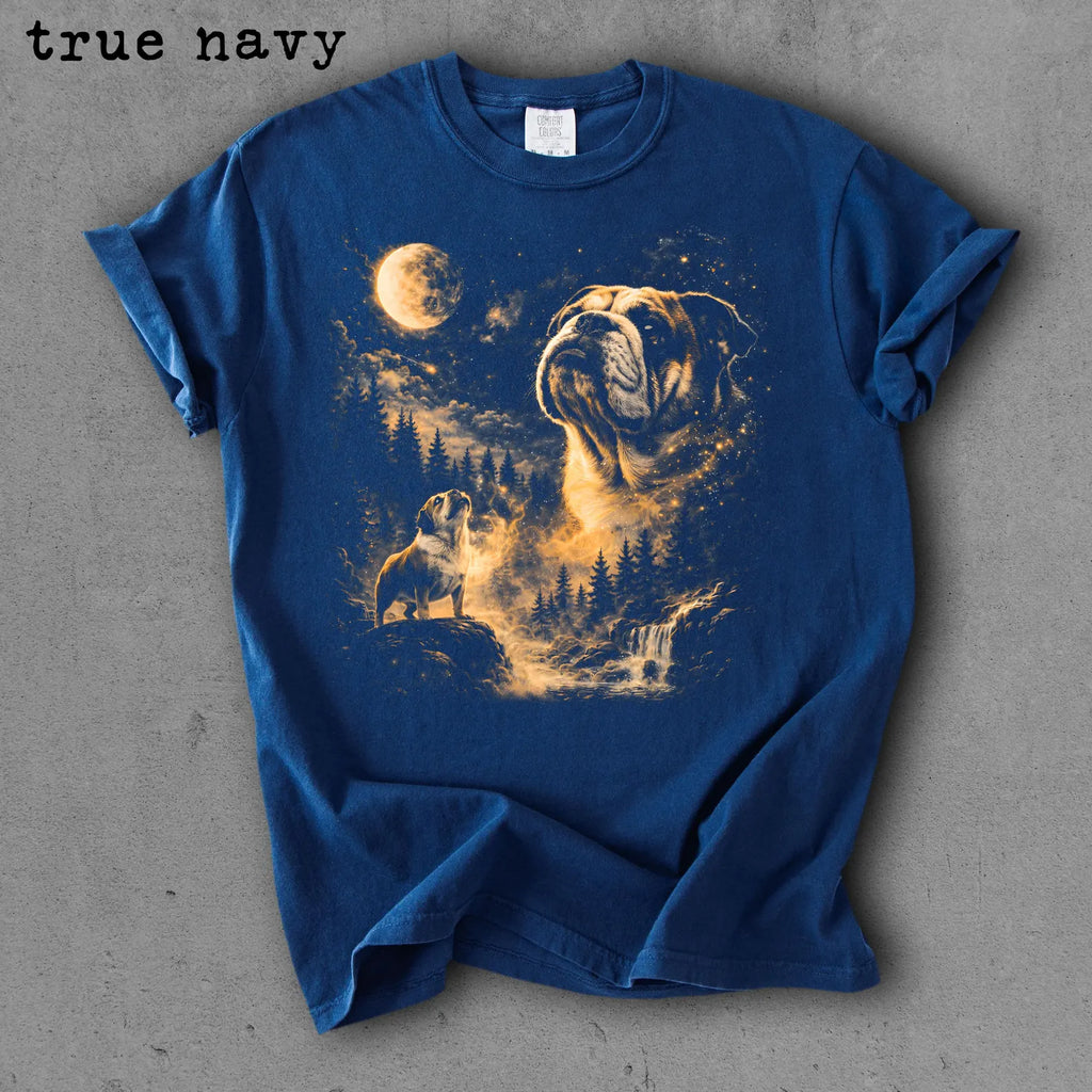 Bulldog Memorial Graphic T-Shirt, Moonlight Dog Spirit Tee, Pet Lover Remembrance Shirt