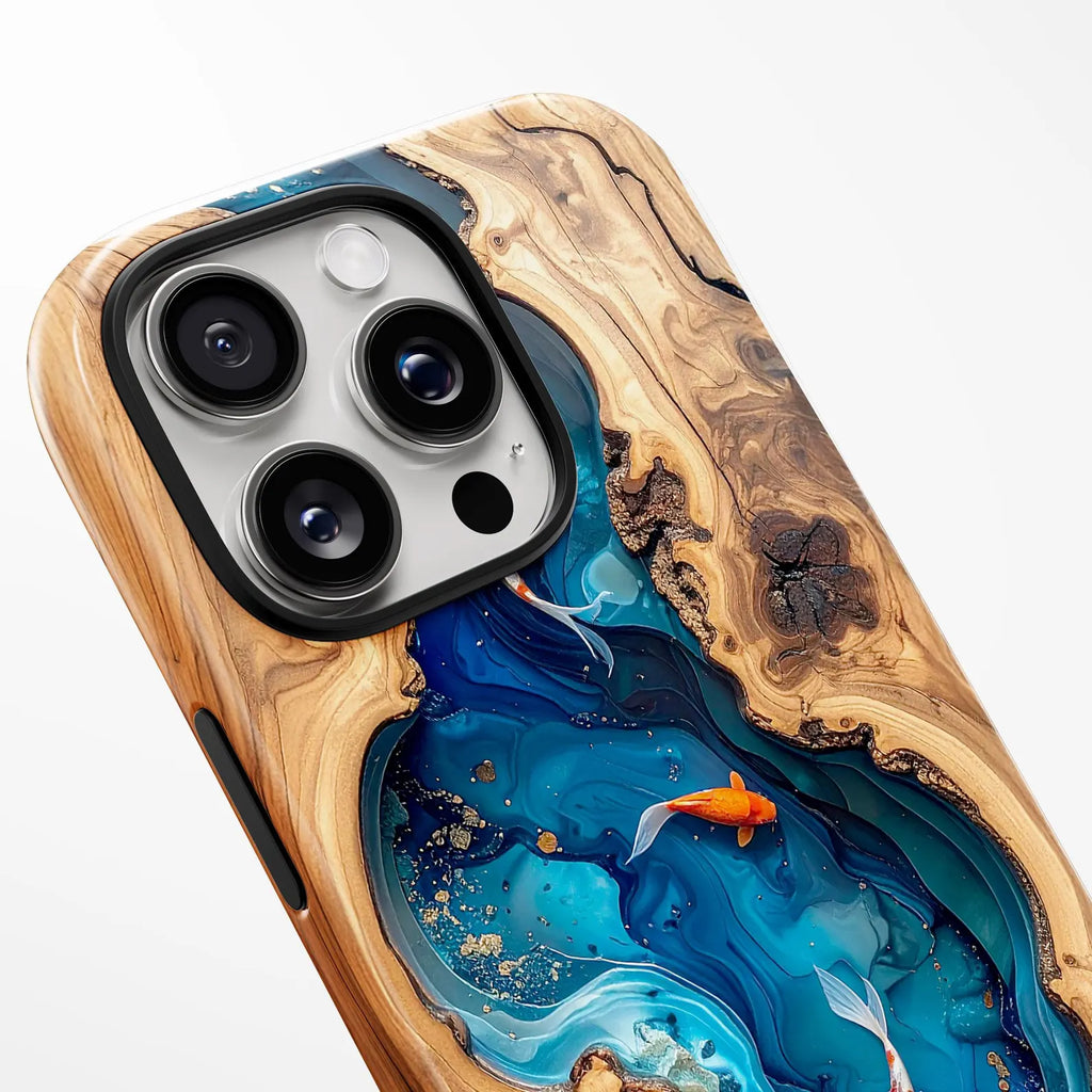 Faux Wood Koi River Phone Case