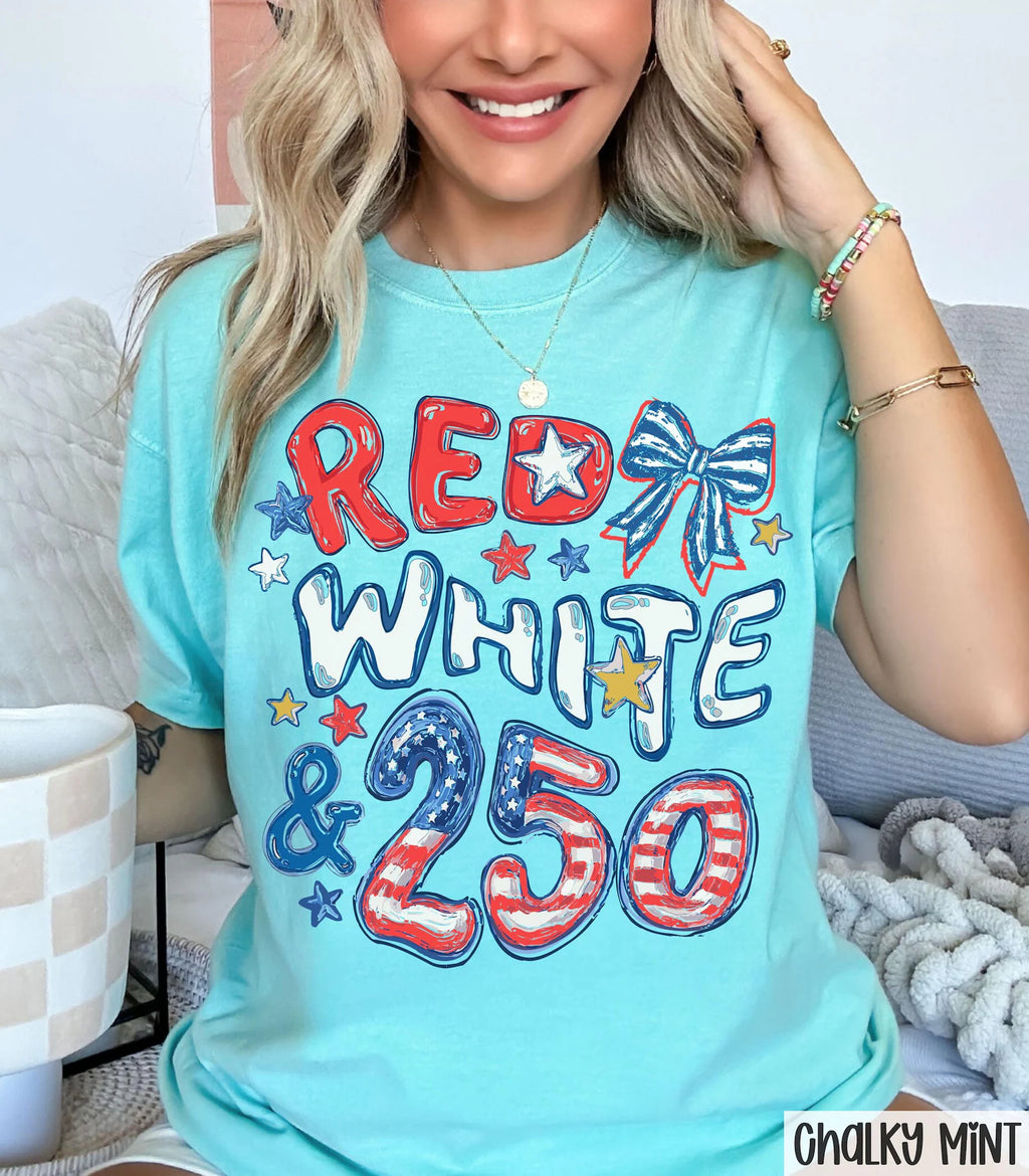 Red White &amp; 250 T-Shirt – Patriotic 250th Anniversary Graphic Tee