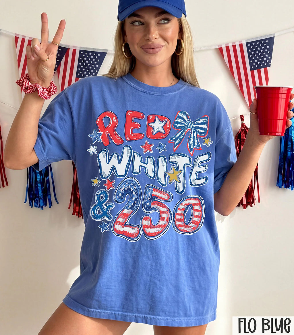Red White &amp; 250 T-Shirt – Patriotic 250th Anniversary Graphic Tee