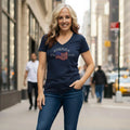America Patriotic V-Neck T-Shirt, 1776 USA Flag Graphic Tee, Women’s Americana Casual Shirt