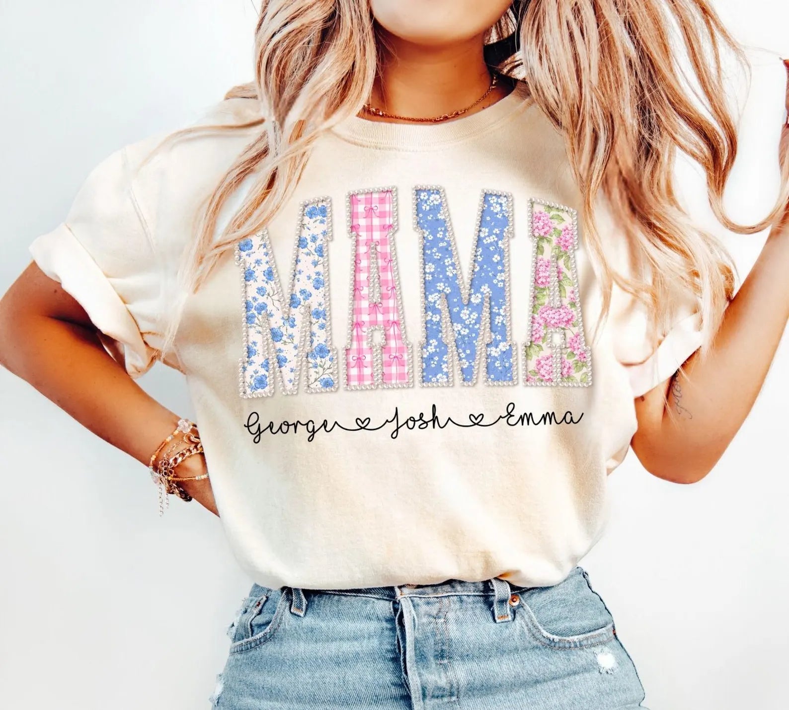 Personalized Mama Shirt, Custom Kids Names Floral Tee