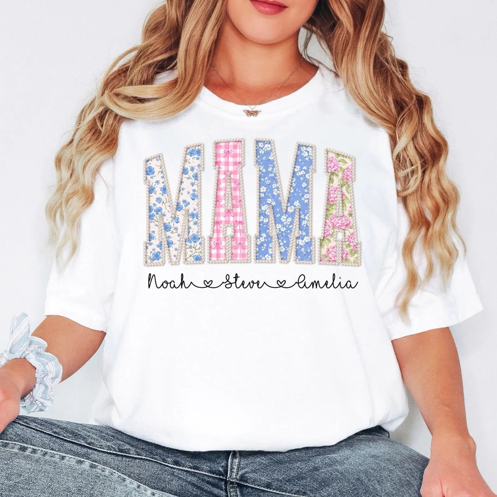 Personalized Mama Shirt, Custom Kids Names Floral Tee