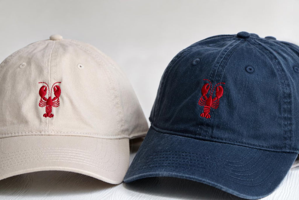 Embroidered Lobster Dad Hat, Coastal Seafood Baseball Cap, Unisex Vintage Washed Summer Hat