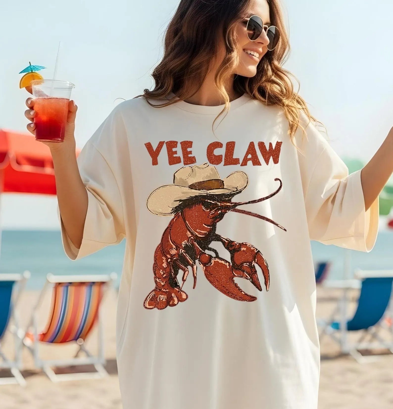Lobster Cowboy Shirt, Coastal Summer Graphic Tee