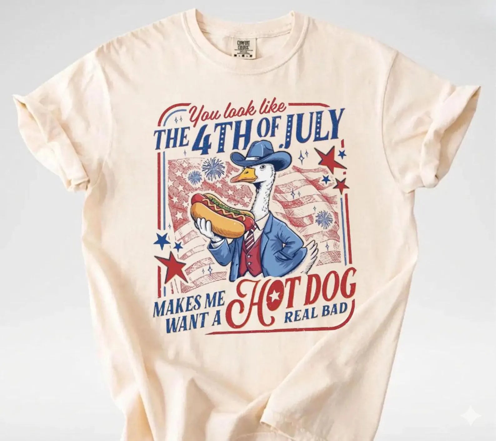 Funny Goose 4th of July Shirt, Hot Dog Patriotic Graphic Tee