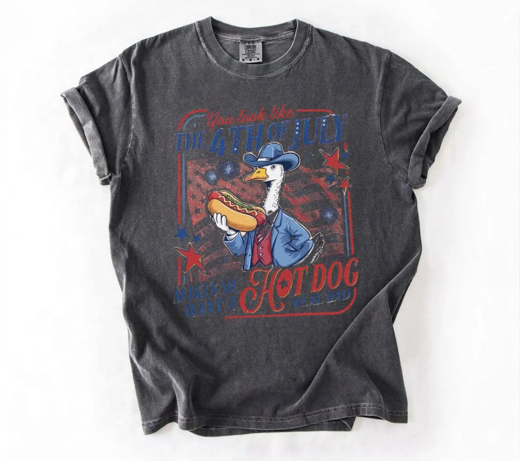 Funny Goose 4th of July Shirt, Hot Dog Patriotic Graphic Tee