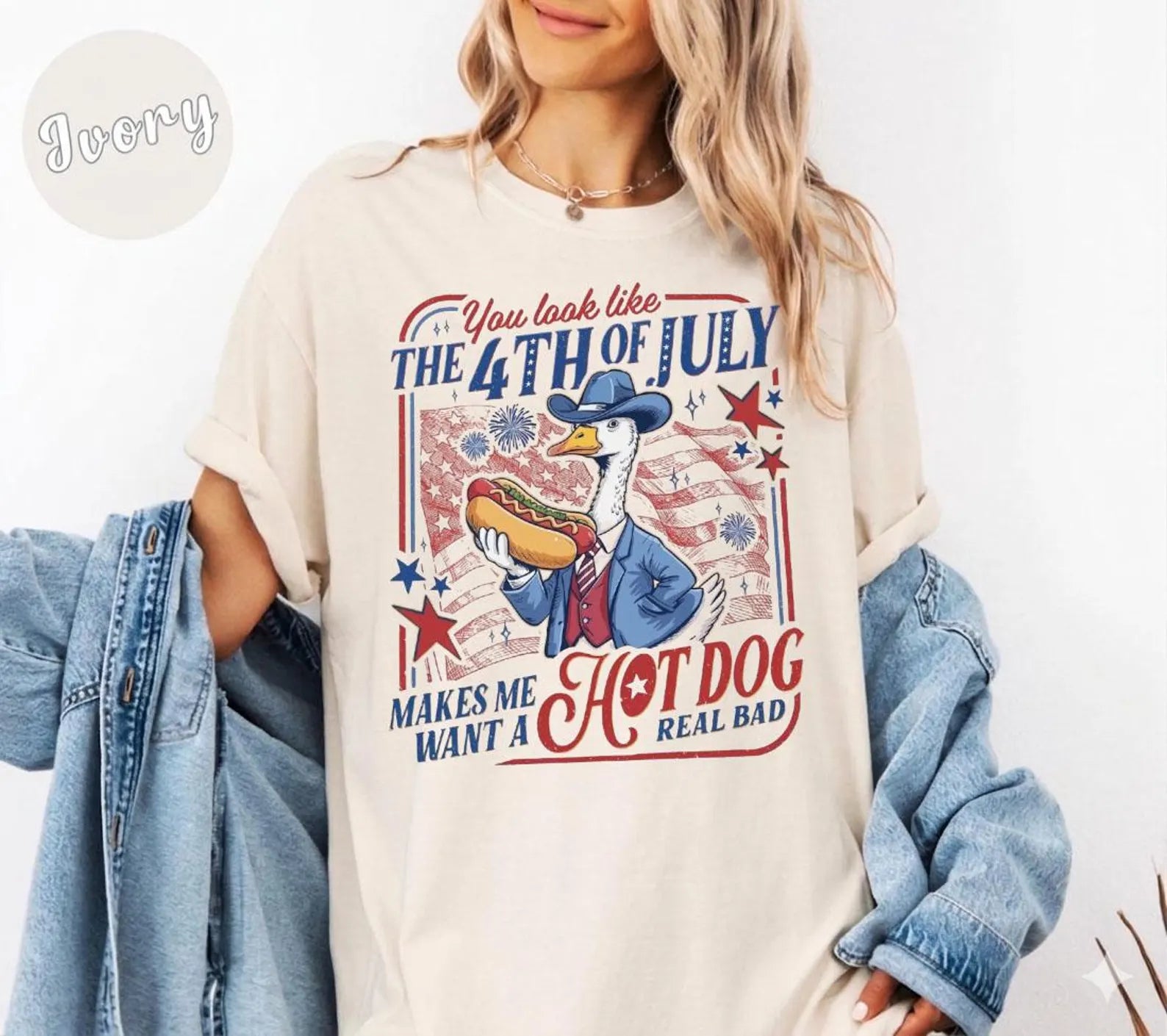 Funny Goose 4th of July Shirt, Hot Dog Patriotic Graphic Tee