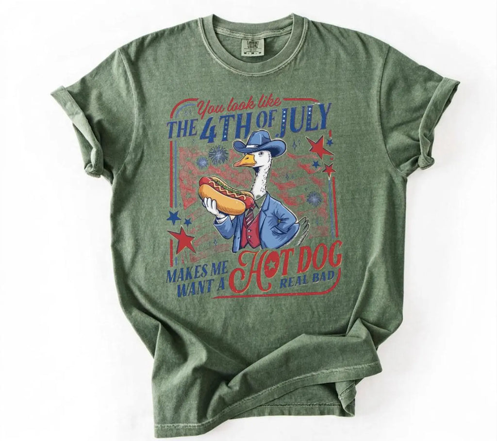 Funny Goose 4th of July Shirt, Hot Dog Patriotic Graphic Tee