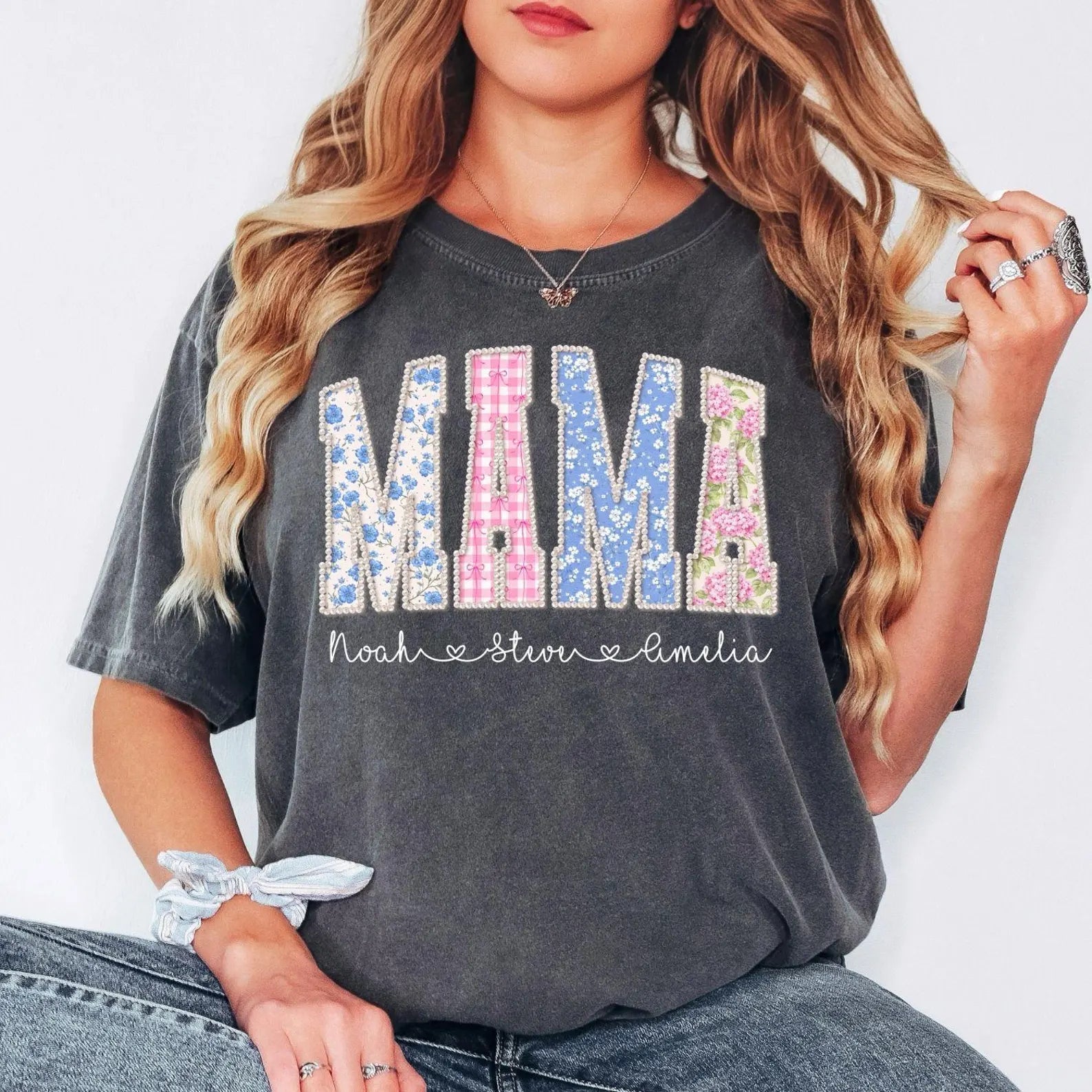 Personalized Mama Shirt, Custom Kids Names Floral Tee