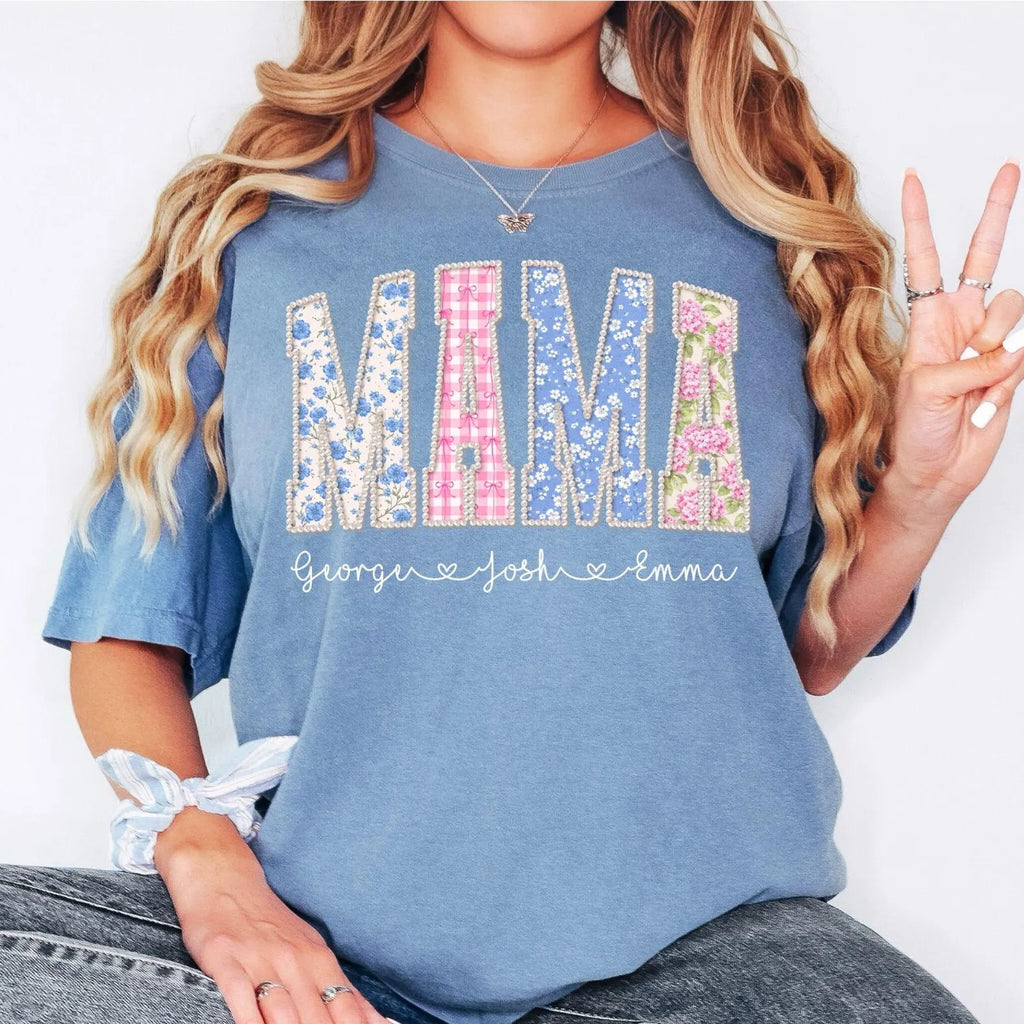 Personalized Mama Shirt, Custom Kids Names Floral Tee