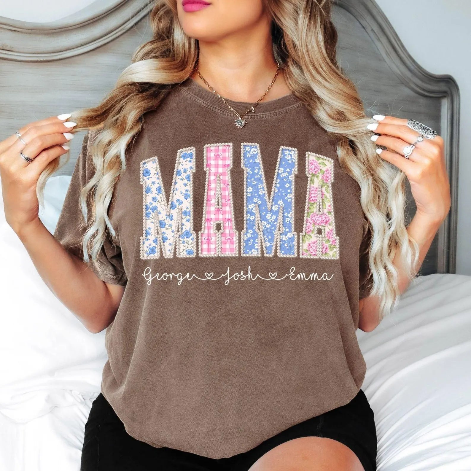 Personalized Mama Shirt, Custom Kids Names Floral Tee