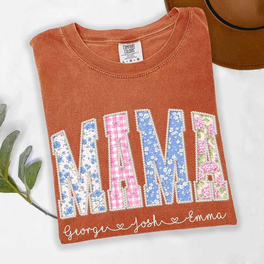 Personalized Mama Shirt, Custom Kids Names Floral Tee