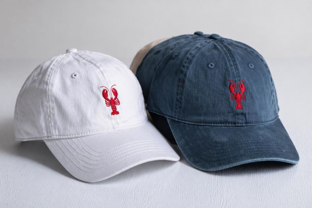 Embroidered Lobster Dad Hat, Coastal Seafood Baseball Cap, Unisex Vintage Washed Summer Hat