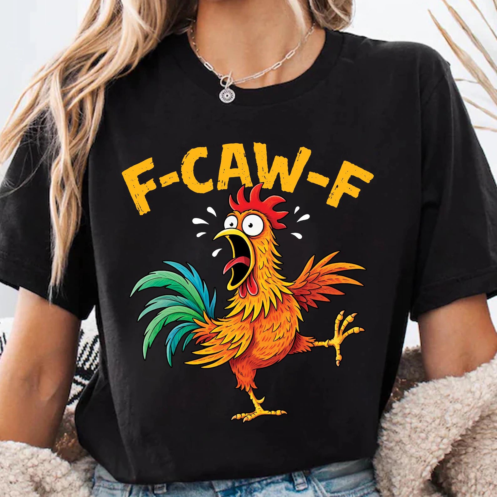 Funny Easter Chicken Shirt – “F Caw F” Tee
