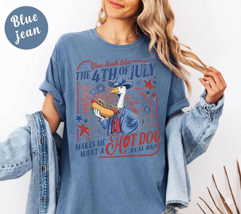 Funny Goose 4th of July Shirt, Hot Dog Patriotic Graphic Tee