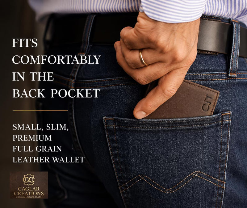 Custom Engraved Full Grain Leather Wallet, Personalized Men’s Photo Wallet, Handmade Bifold Gift for Dad