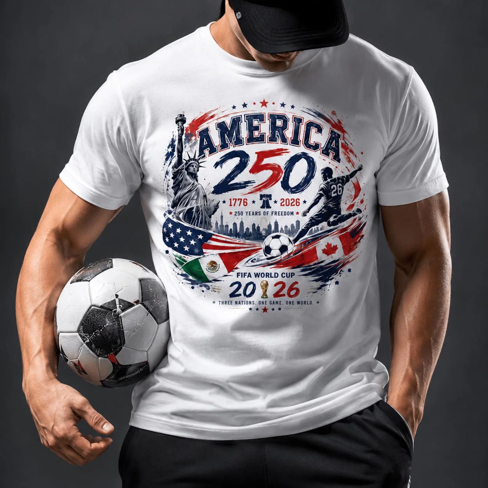 Patriotic Soccer Graphic Tee, 250th Anniversary USA Shirt, American Heritage Sports Tee