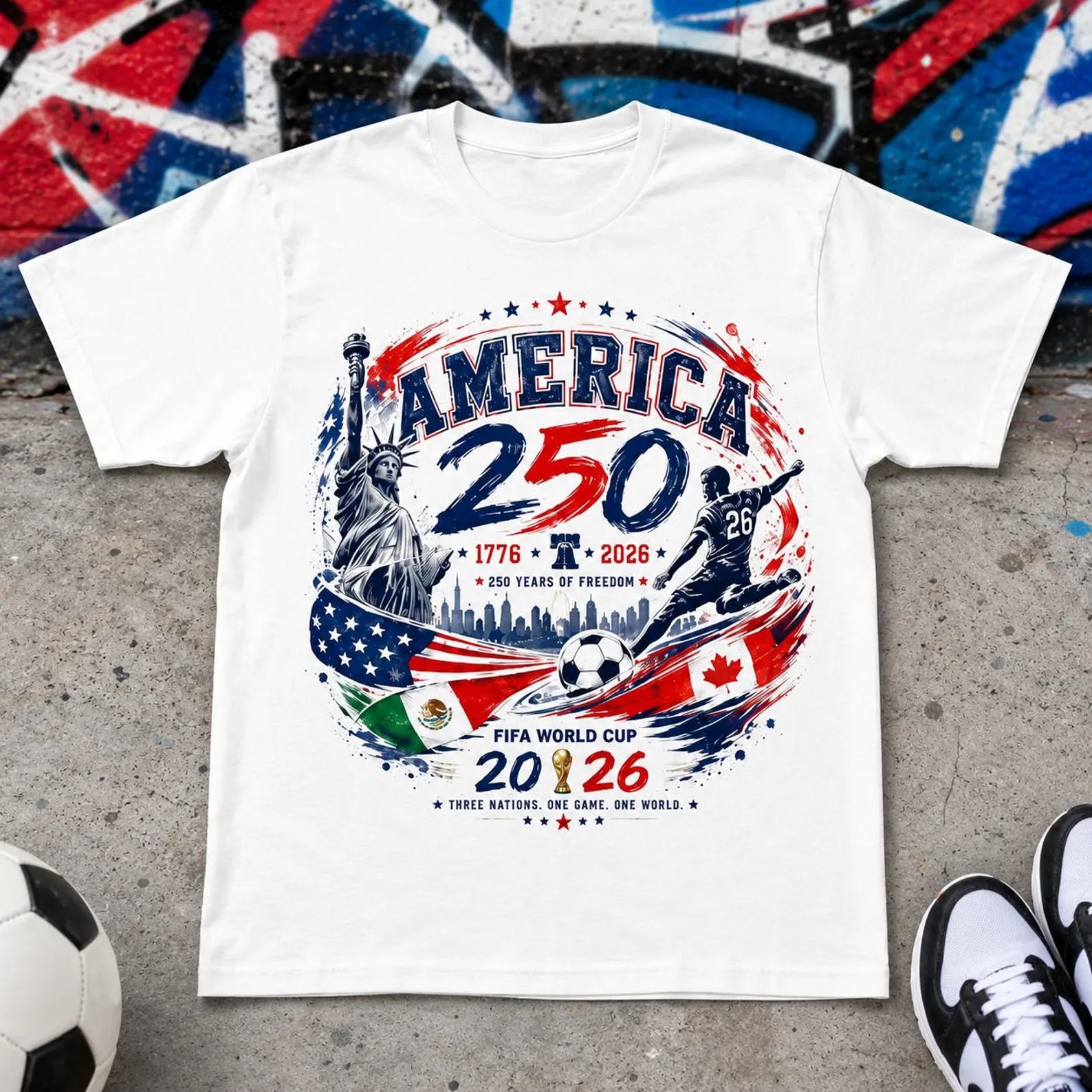 Patriotic Soccer Graphic Tee, 250th Anniversary USA Shirt, American Heritage Sports Tee
