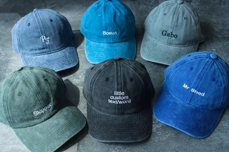 Custom Embroidered Dad Hat, Personalized Text Baseball Cap, Vintage Washed Unisex Custom Hat
