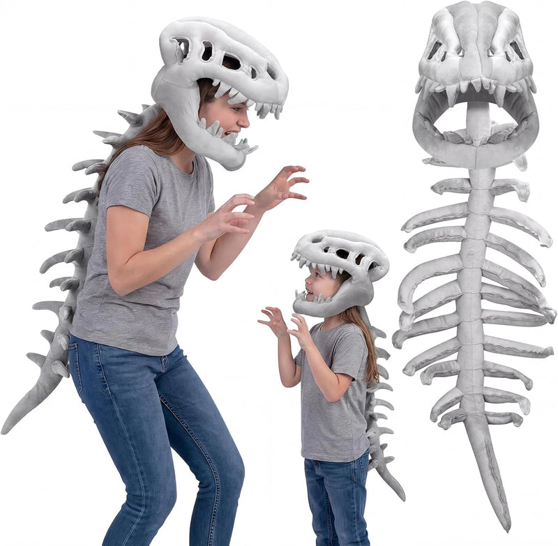 Dinosaur Skeleton Costume Hat, Plush T-Rex Skull Headpiece, Funny Dinosaur Dress Up Accessory for Kids and Adults