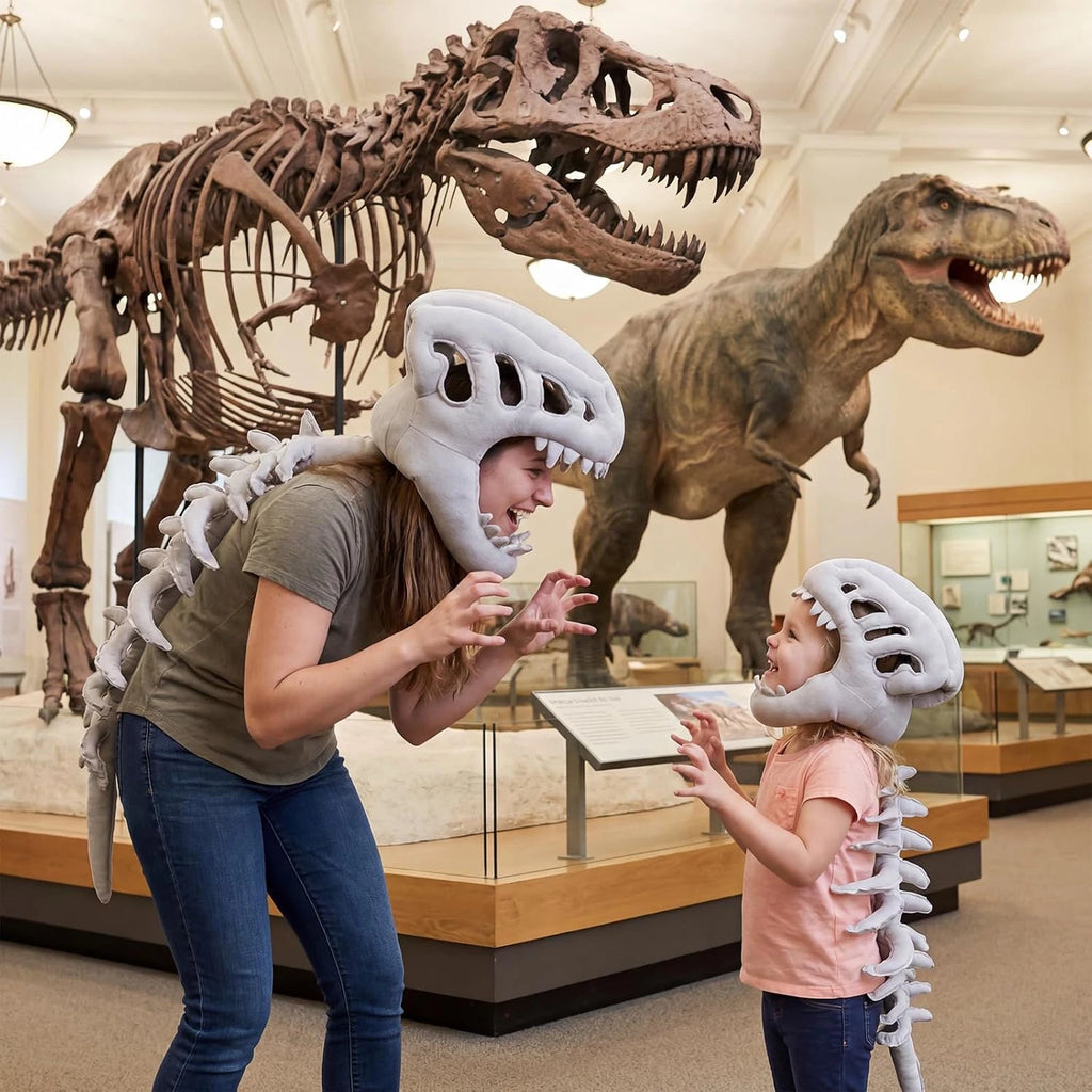 Dinosaur Skeleton Costume Hat, Plush T-Rex Skull Headpiece, Funny Dinosaur Dress Up Accessory for Kids and Adults